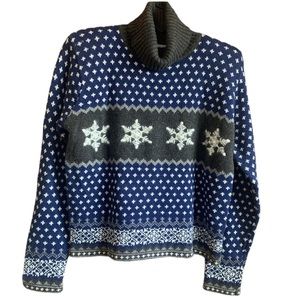 Paul Harris Design Women Blue Sweater Size Small Cotton Ramie Snowflakes